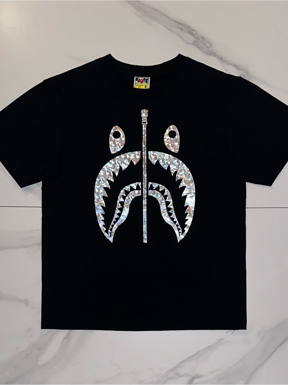 A Bathing Ape BAPE Aurora Shark Tee Black T-Shirt Size Medium